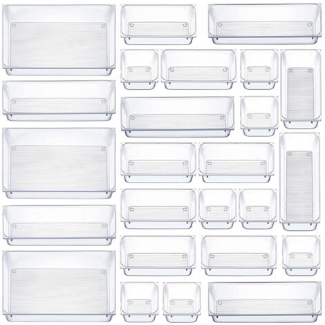 25 Stücke Schubladen Ordnungssystem mit 4 Größen, Schubladen Organizer, Klar Kunststoff Organizer Schublade, Schminktisch Organizer Einsetzbar für Makeup Organizer, Küchen, Bad, Büro