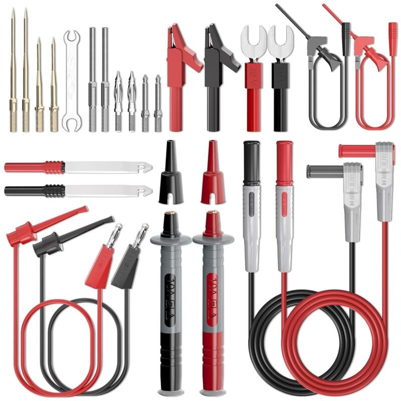 Image of 25-teiliges Silikon-Messleitungsset für Multimeter mit auswechselbarem, vergoldetem Präzisions-Messsondensatz, Krokodilklemmen, Prüfhaken und