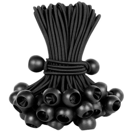 25 tendeurs de bâche avec boule, OUYLAF, pour bannières, , bâches, pavillons, tentes - sangles d'expansion, support de bâche, tendeurs en caoutchouc (noir)