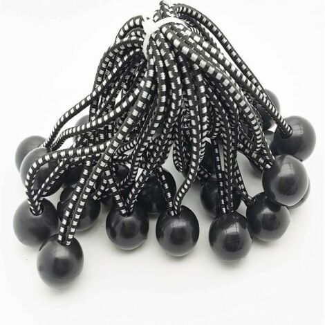 25 Tenditore Elastico in Gomma Professionale con Sfera (Nero 140 mm) per Tende, Teli, Poster. Tenditore per telone, cinghia elastica, supporto per telone, gomma per telone, tenditore in gomma.