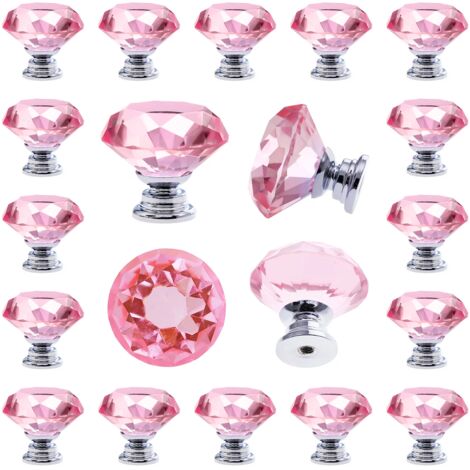 25 tiroirs en verre cristal, boutons décoratifs de 30 mm