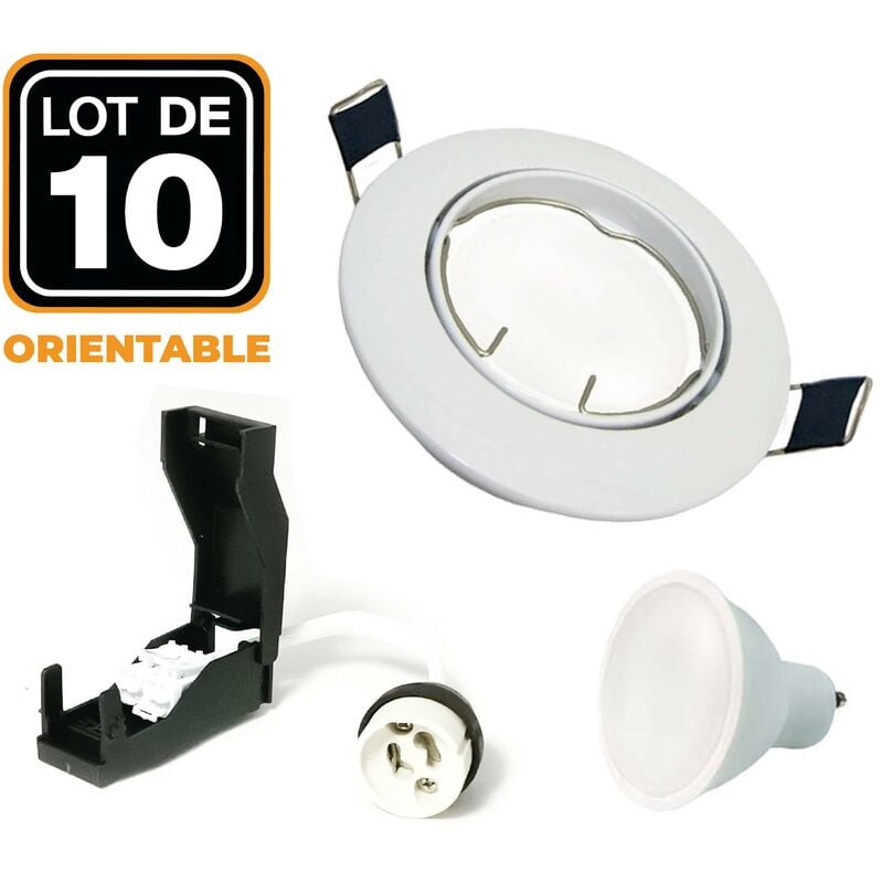 Pack de 10 spots encastrables orientables EUROPALAMP - Blanc - GU10 LED de 7W eqv. 56W - Blanc Neutre 4500K