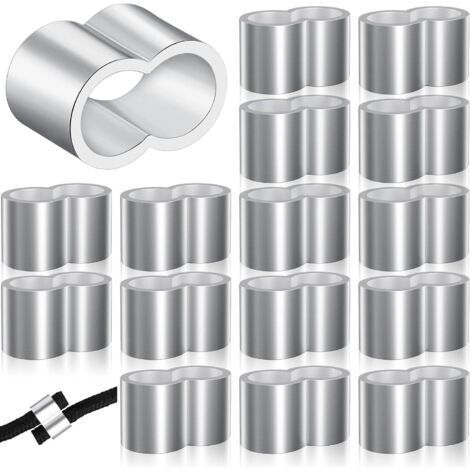 25 Viroles en Aluminium Manchons à Sertir en Aluminium Manchons de Presse de Sertissage de Fil pour Corde de Bâche de Remorque 8 mm Corde d'Extension (Manches Doubles, 0,78 x 0,48 Pouces)