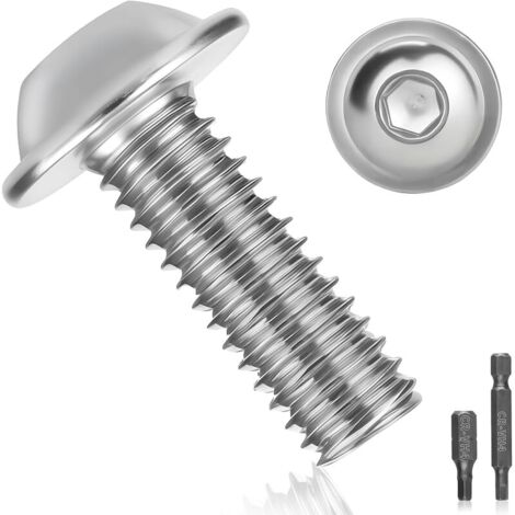 25 vis M6 en acier inoxydable, vis à tête bombée M6 x 25 mm avec bride et six pans creux, vis à métaux A2 V2A, vis à tête hexagonale bouton en acier inoxydable, entièrement destinées à l'ingénierie mé