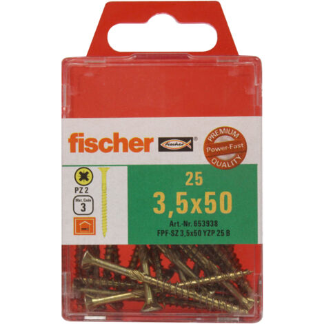 25 Vis VBA tête fraisée Power-Fast PZ2 Ø3,5 x 50 mm filetage partiel - Fischer
