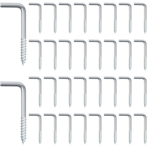 2,5 x 13 x 25 mm, 100 piezas de pernos de gancho en forma de L, gancho de tornillo de ángulo recto, gancho de ranura recta en forma de L, gancho de tornillo galvanizado, gancho de pared