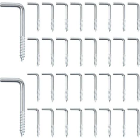 2,5 x 13 x 25 mm, 100 piezas Tornillos de gancho en L, gancho de tornillo en ángulo recto, gancho ranurado recto en forma de L, tornillo, gancho en L, gancho de tornillo galvanizado, gancho de pared