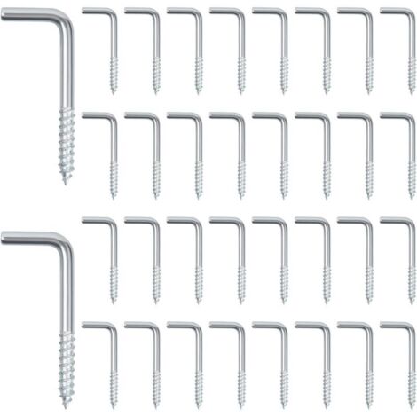 2,5 x 13 x 25 mm, 100 piezas Tornillos de gancho en L, gancho de tornillo en ángulo recto, gancho ranurado recto en forma de L, tornillo, gancho en L, gancho de tornillo galvanizado, gancho de pared