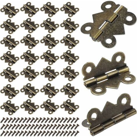25 x 20 mm kleine Mini-Schmetterlings-Klappscharniere, Mini-Scharniere in Antikbronze für Wohnmöbel, Schränke, Türen, Schubladen, Schrankbeschläge mit 200 Schrauben + 50 Scharnieren