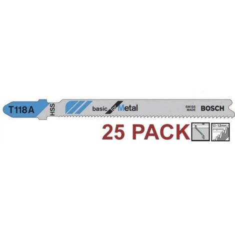 25 x Bosch T118A 92mm Thin Sheet Metal Jigsaw Blades