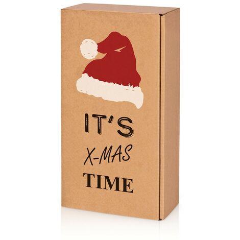 25 x Präsentkarton für 2 Flaschen 360x180x90 mm Kraftpapier Weihnachten Natur Rot Weiß