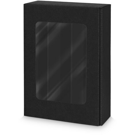 25 x Präsentkarton für 3 Flaschen 360x250x90 mm Kraftpapier Fenster Schwarz