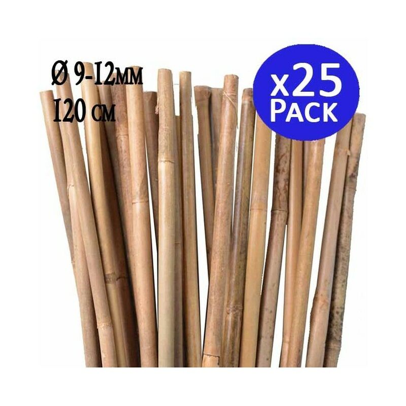Tuteur en Bambou 120 cm, 9-12 mm (Pack 25). Baguettes de bambou, canne de bambou écologique pour soutenir les arbres