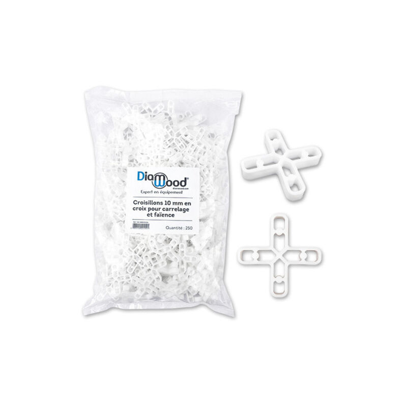 Diamwood Croisillons en Plastique pour Carrelage - 250 pièces - Dimensions : 47 mm (longueur) x 7 mm (hauteur) x 10 mm (épaisseur) - Forme en croix