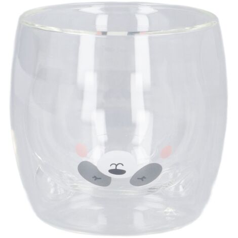 250 ml doppelwandiger Glasbecher, hitzebeständig mit niedlichem Bärenmotiv, für Kaffee, Büro oder als Geschenk