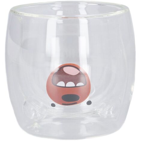 250 ml doppelwandiger Glasbecher, hitzebeständig, mit niedlichem Bärenmotiv, ideal für Kaffee, Büro, Zuhause oder als Geschenk – Roter Bär