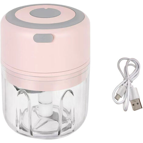 250 ml kabelloser elektrischer Knoblauchzerkleinerer, multifunktional, abnehmbar, Mini-Lebensmittelzerkleinerer für Ingwer, rosa Zwiebeln