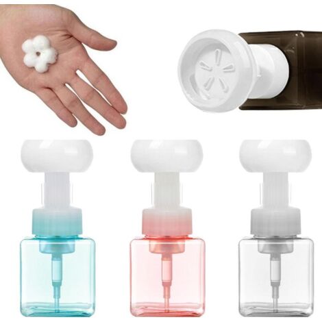 250 ml Reise-Flüssigseifenspender, Schaumpumpe, durchscheinende rosa Plastikflasche mit Blumenmuster