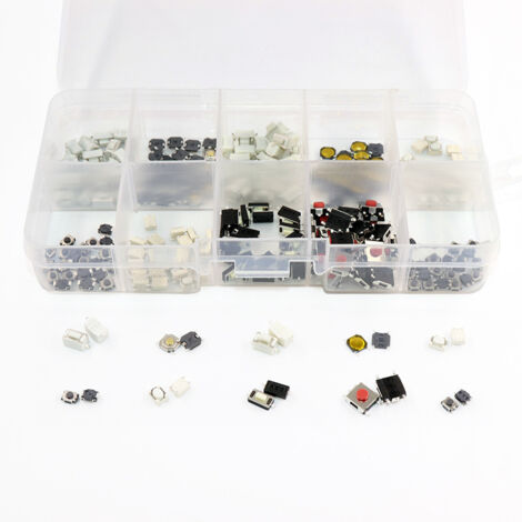 250 pezzi 10 pulsanti tattili di valore micro kit di assortimento tattile momentaneo, assortimento di pulsanti a sfioramento, per chiave telecomando auto