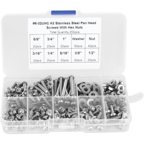 250-teiliges Schrauben- und Mutternset aus Edelstahl 304, 6-32UNC