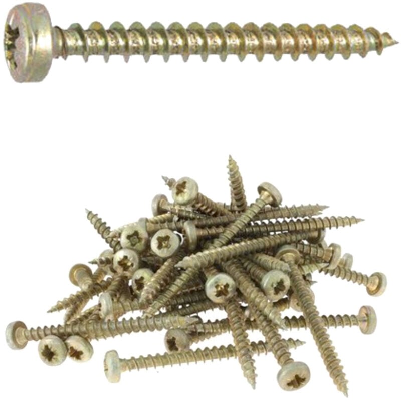 250 vis agglo tête cylindrique pozidriv acier bichromatées (jaune/or) - Diamètre 4 mm - Longueur 60 mm