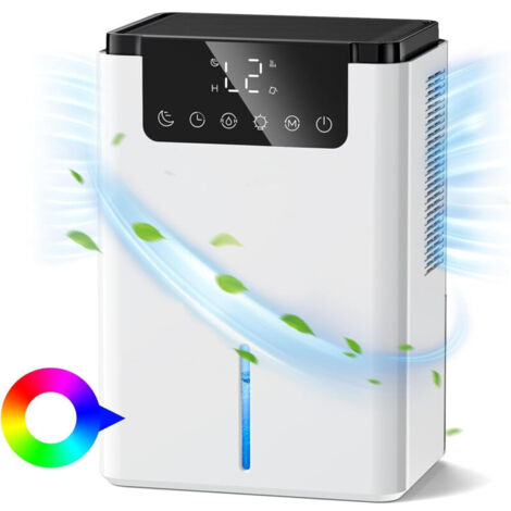 2500-ml-Luftentfeuchter, Anti-Schimmel-Luftentfeuchter, tragbarer Luftentfeuchter mit automatischer Abtaufunktion, Schlafmodus, farbigen LEDs und Timer für Badezimmer, Schlafzimmer und Kleiderschrank