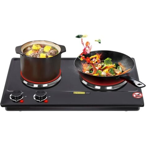 GOJOY 2500W Elektrokochfeld 2 Brenner mit Thermostat, 6 Temperatureinstellung, Elektroherd, Elektrische Infrarot-Kochplatten für Überhitzungsschutz, zum Kochen, Camping