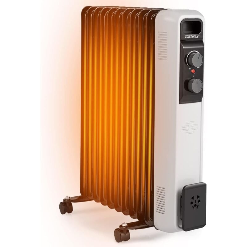 2500W Ölradiator 11 Rippen Heizkörper 5-35℃ Costway elektrische Heizung 3 Heizstufen mobil mit Räder, Überhitzungsschutz Weiß