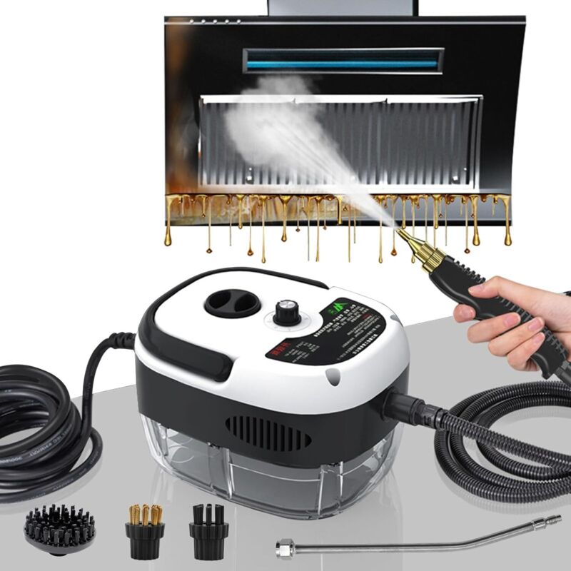 2500W Nettoyeur Vapeur, Nettoyeur Vapeur Professionnel avec 3 Têtes de Brosse Réglables sur 6 Niveaux, 1000ML Réservoir d'eau de Grande Capacité,
