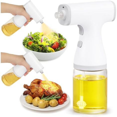 250ml Eléctrico Pulverizador Aceite, Spray Aceite Cocina Eléctrico con Dos Modos de Pulverización y Luz Led, Cargador USB, Aceitera Spray Pulverizador Vidrio para Parrilla, Ensaladas, Blanco
