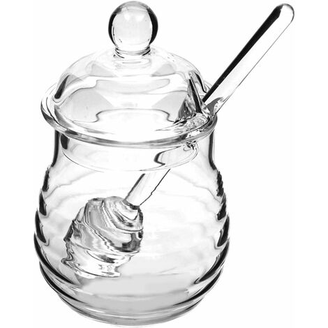 250ml Honigglas und Glaskelle Schöpfkellen-Set Mini-Löffelgläser mit Behälterspender Glashonigglas-Set transparente hitzebeständige Marmelade