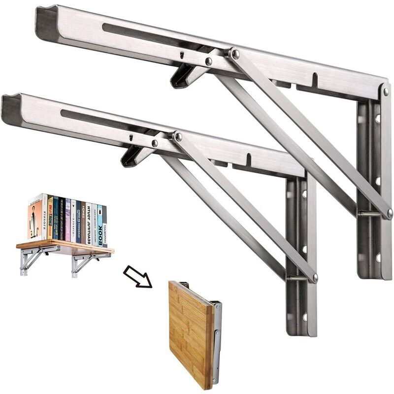 LaBlanc - 250mm Folding Wall Shelf, 2Pcs Stainless Steel Folding Console Bracket, Garage Shelf Support Frame, Heavy Duty Kitchen Bedroom Bracket