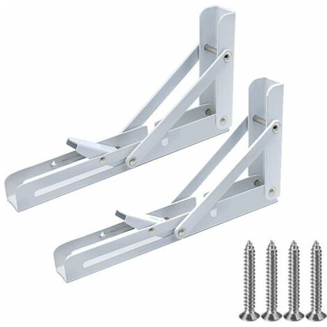 250MM Pliants Supports d' Étagères, Console Equerre, Acier d' Étagères Pliants avec Vis Console en Métal Étagère en Angle de 90, Charge Maximale 100kg(1 Paire, Blanc)