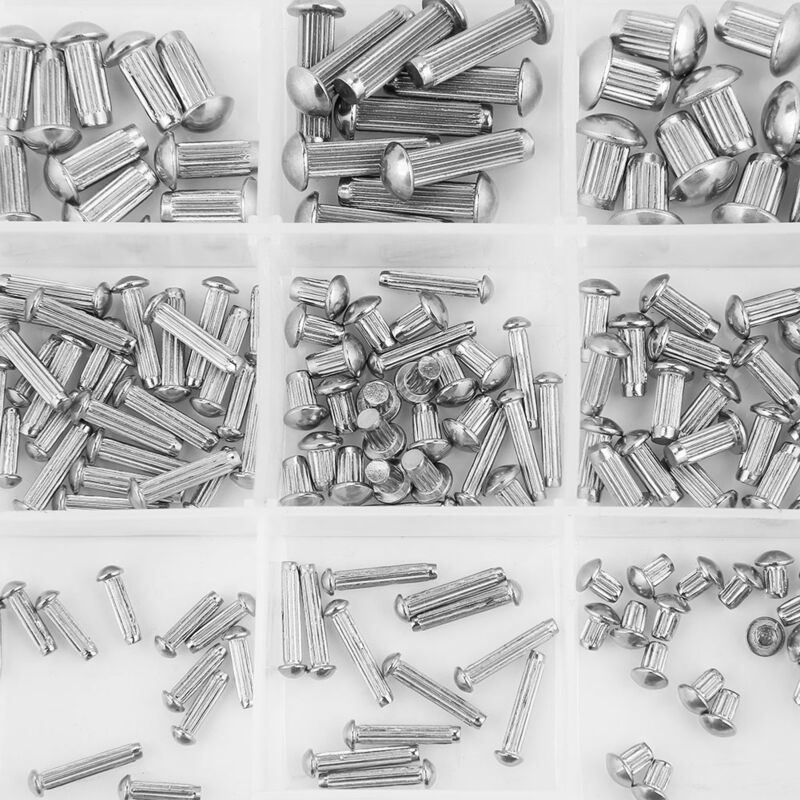 250pcs M2-M5 Acier inoxydable tête ronde tige moletée rivets solides assortiment