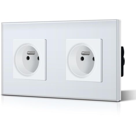 250V/16A Double Wall Outlet – Plastic Panel, Standard White Electrical Outlet