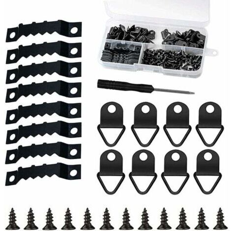 251 pièces Attache Cadre Accroche Tableau Kit de ​Suspension pour Cadre Photo Fixations Accroche Photo avec Boîte de Rangement et 150 Vis Noir