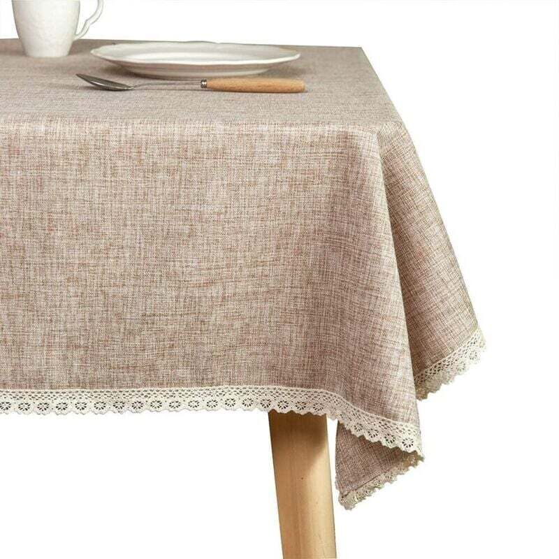 Nappe lavable en toile de jute de campagne, épaisse marron, 140x180 cm, nappe rectangulaire recouverte de bord en dentelle, adaptée à la décoration