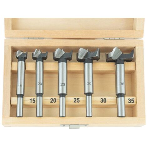 25250 Coffret de 5 mèches à façonner Ø 15, 20, 25, 30 et 35 mm avec tige Ø 8 et 10 mm, mèches en acier à outil, jeu de mèches à bois pour bois tendre, en version bricolage