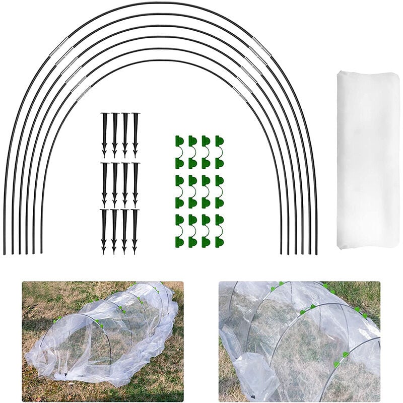2.5x6m)Arches de tunnel pour plantes, cadres de plantation, cerceaux de jardin avec revêtement en plastique, cerceaux de support en tissu pour piquet