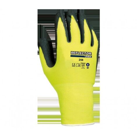 258/8 GUANTE NYLON PALMA RECUBIERTA LATEX RUGOSO SIN COSTURAS PUÃ‘O AMARILLO - JUBA