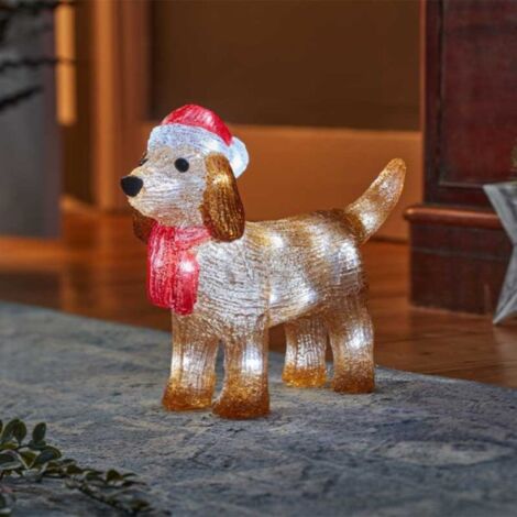 25cm Battery Operated Light up Christmas Ice Dachshund with 30 Cool White LEDs