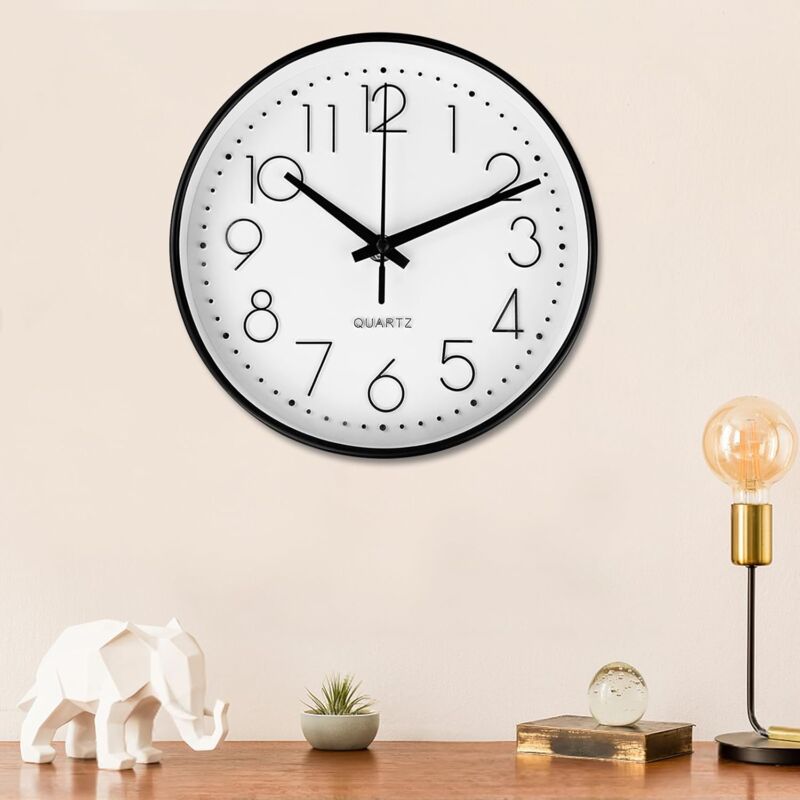 25CM Blanc Moderne Horloge Murale silencieuse sans Tic-tac, Horloge Murale décorative Ronde, Murale Facile à Lire, Design Minimaliste de Noir, pour