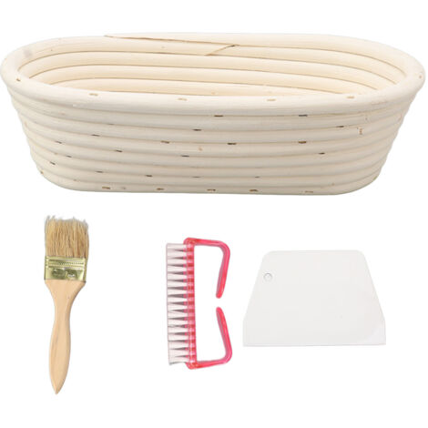 25cm Bread Proofing Basket Set Oval Natural Rattan Sourdough Proofing Basket Dough Scraper Cloth Liner Brush