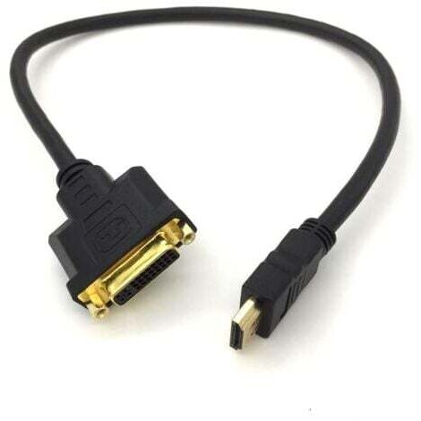 25cm, Câble Adaptateur HDMI vers DVI - HDMI Mâle vers DVI Femelle 24+5-1080p Full HD HDTV 1920 x 1080 - Contacts Plaqués Or - TV Projecteur PC