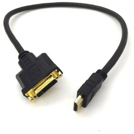 25cm, Câble Adaptateur HDMI vers DVI - HDMI Mâle vers DVI Femelle 24+5-1080p Full HD HDTV 1920 x 1080 - Contacts Plaqués Or - TV Projecteur PC
