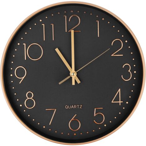 25cm Modern Silent Quartz Wall Clock,Oversized Numbers Round Wall Clock(Rose Gold)