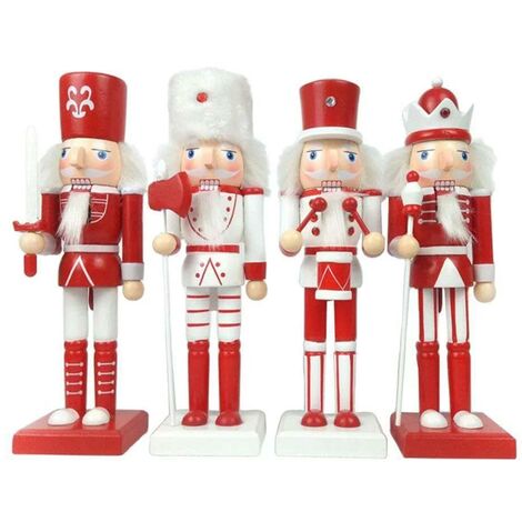 25cm Red Wooden Nutcrackers Soldiers King Drummer Christmas Ornament 4pcs Set