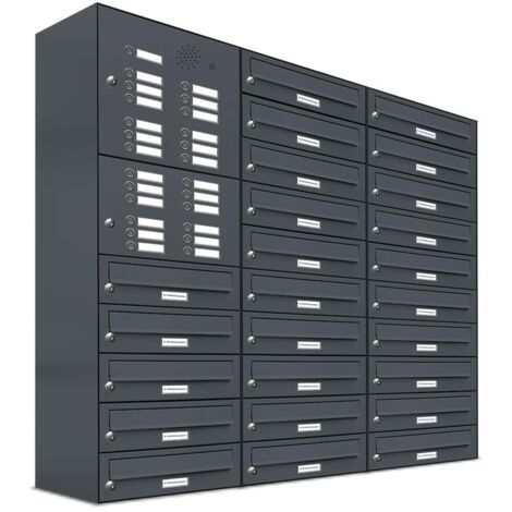 25er Briefkasten Anlage Aufputz - Wandmontage RAL 7016 Anthrazit Klingel