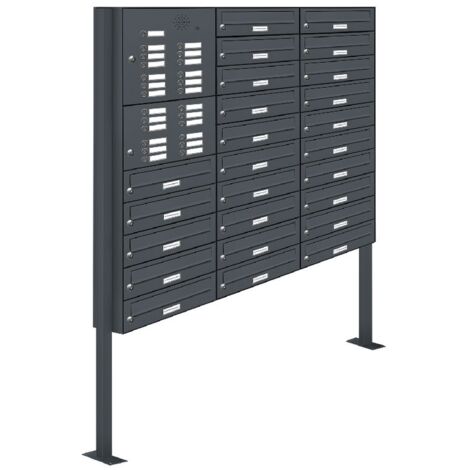 25er Briefkasten Standanlage Freistehend RAL 7016 Anthrazit Klingel