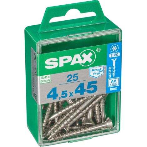 25er-Pack SPAX Senkkopf-Torxschrauben aus Edelstahl, Durchmesser 4,5 mm x Länge 45 mm SPAX
